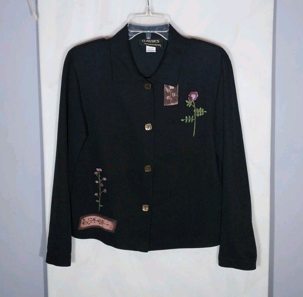 Vtg Classics by Carol Anderson S Black Floral Artsy Blazer Jacket Made USA 90s